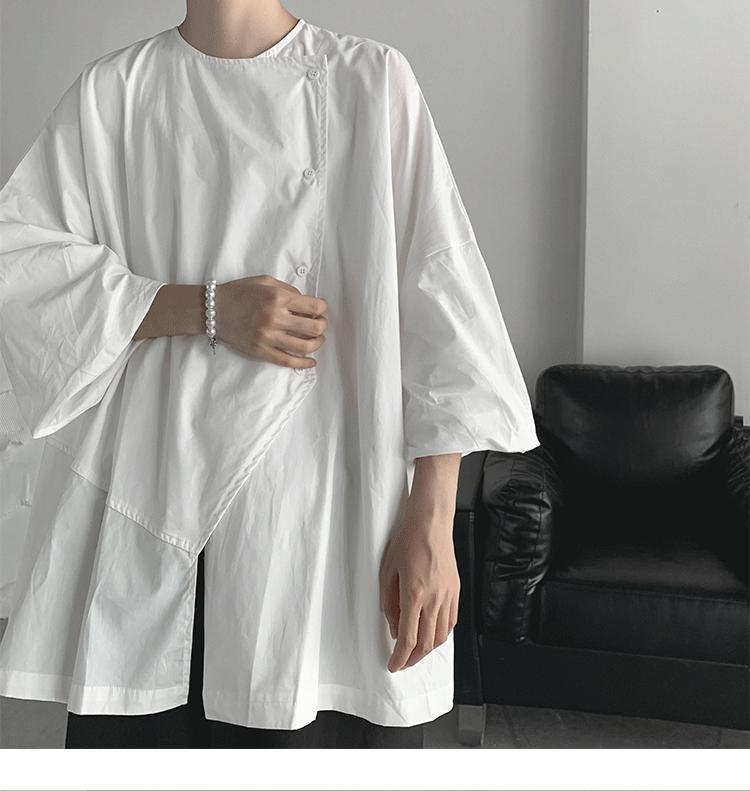 300Plus Size Unique Design Three-Quarter Sleeve Shirt for Men Summer Short Sleeve Cool Japanese Style ins Irregular Top