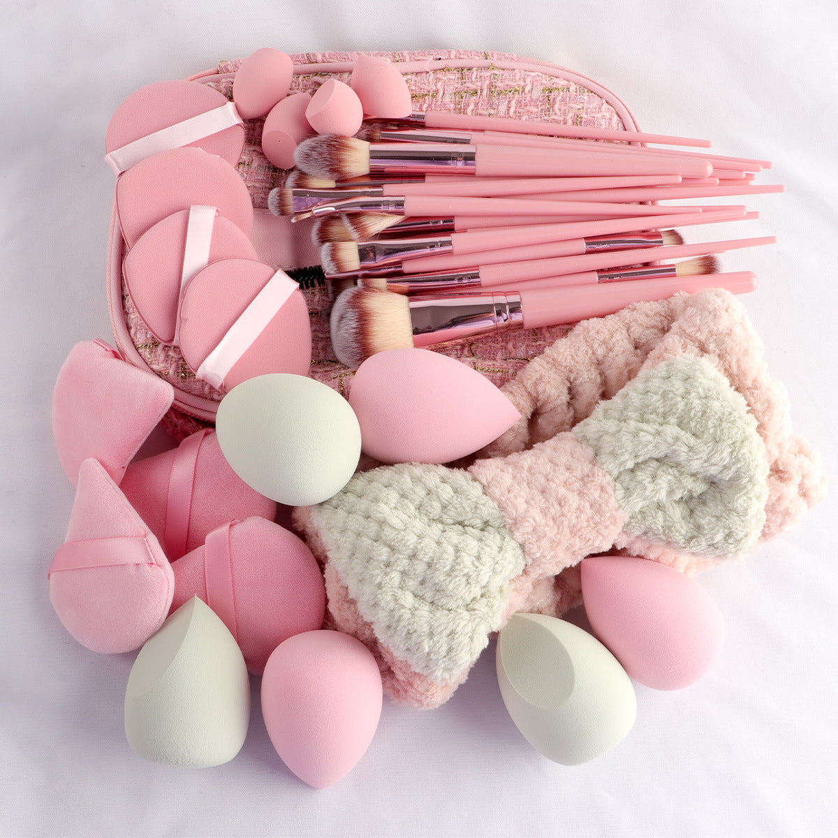 Cross-Border40Set of Beauty Tools with Travel Makeup Bag, Complete Makeup Brush and Powder Puff Set for Pre and Post Makeup