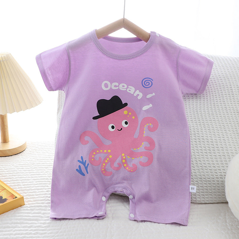 Summer New Infant Crawling Suit Pure Cotton Korean Version Thin Boys' Short Sleeve Girls' One-Piece Romper