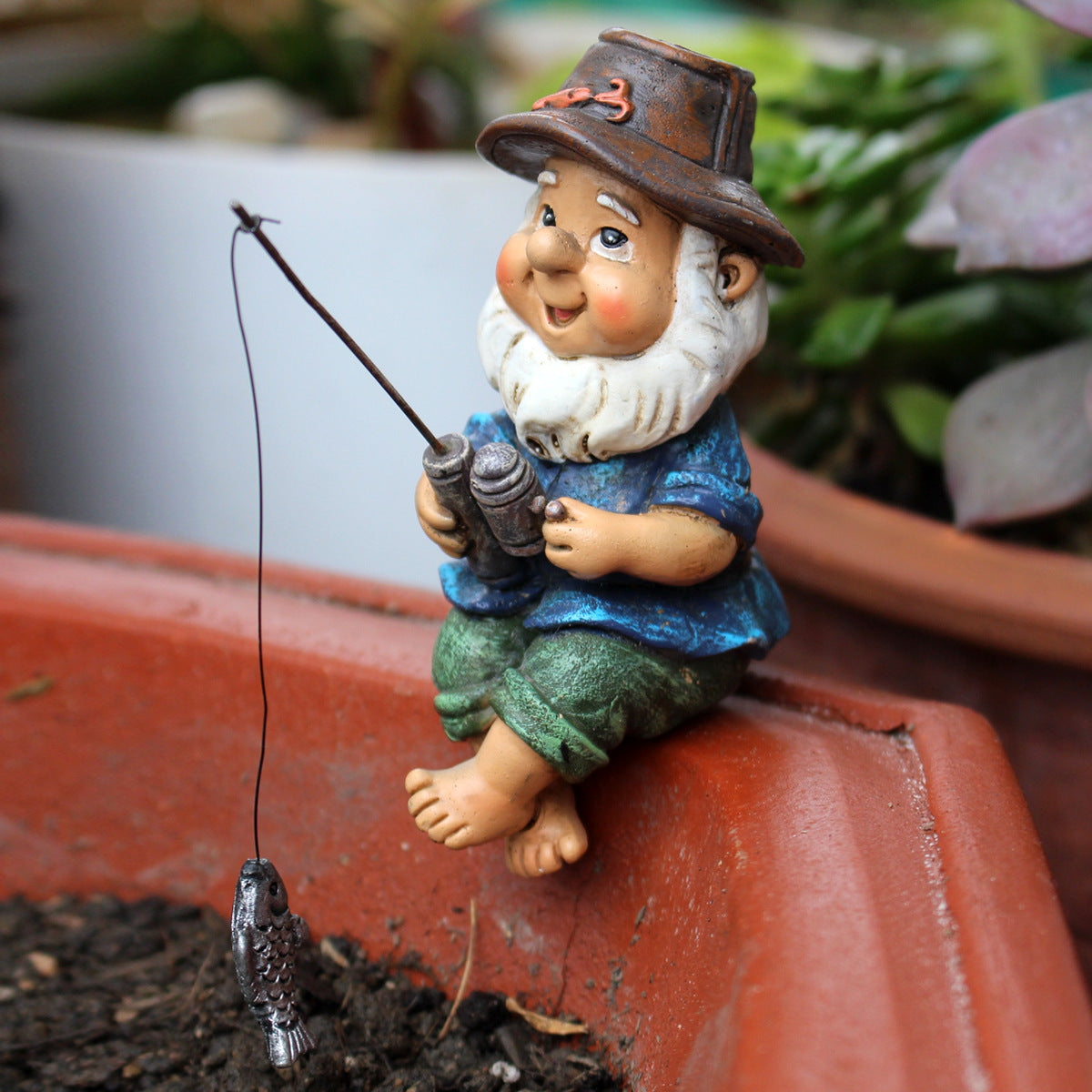 Cross-Border Resin Fishing Dwarf Figurine Garden Rockery Pond Landscape Decoration Accessories Creative Outdoor Courtyard Decor
