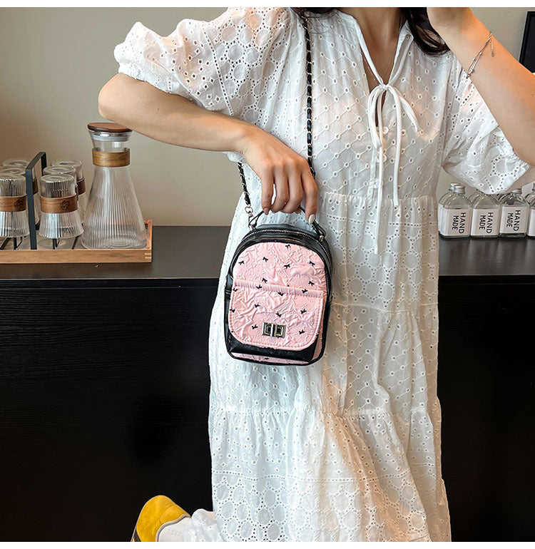 Foreign Trade Color-Block Niche Women's Backpack2025Spring and Summer New Mini Versatile Chain Super Popular Double Shoulder Small Bag