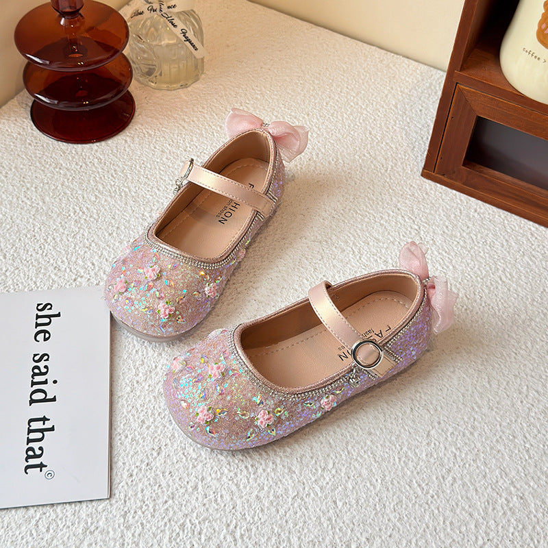 Princess shoes for girls2025Spring New Children's Crystal Shoes for Girls, Soft Sole Leather Shoes to Match Dresses, Spring Edition
