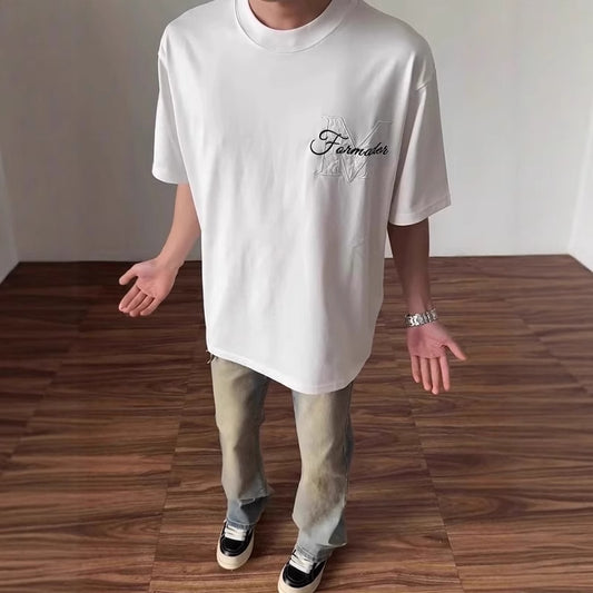 vintage Little Chanel Style Embossed Short Sleeve t Men's Summer American Style Trendy Brand Niche Design Heavyweight Regular Shoulder Short Sleeve