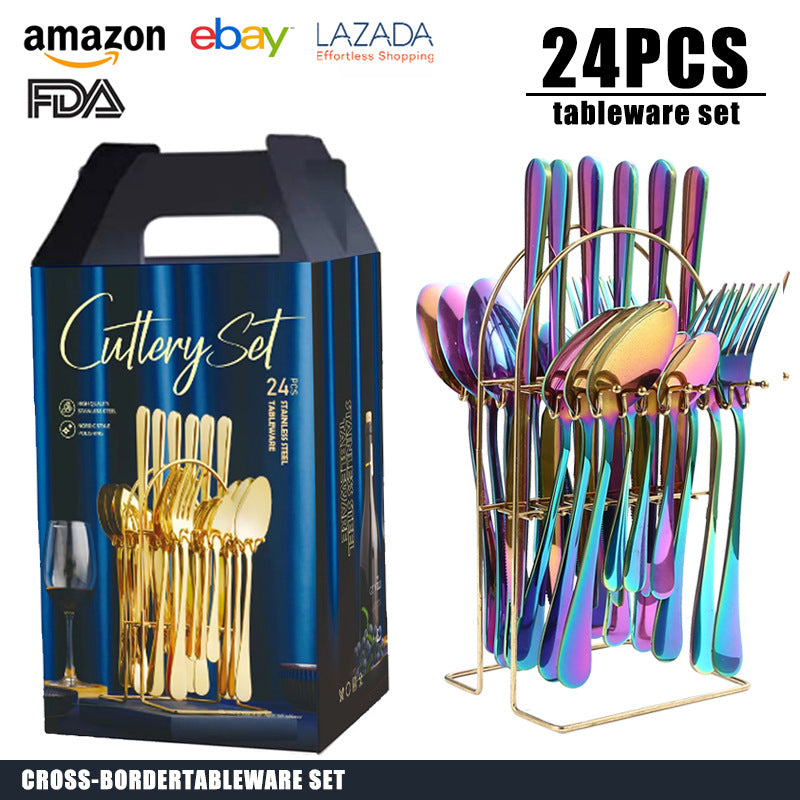tableware set Stainless Steel Tableware1010Series Western Dining Rack Knife Fork Spoon24Set of Color Boxes