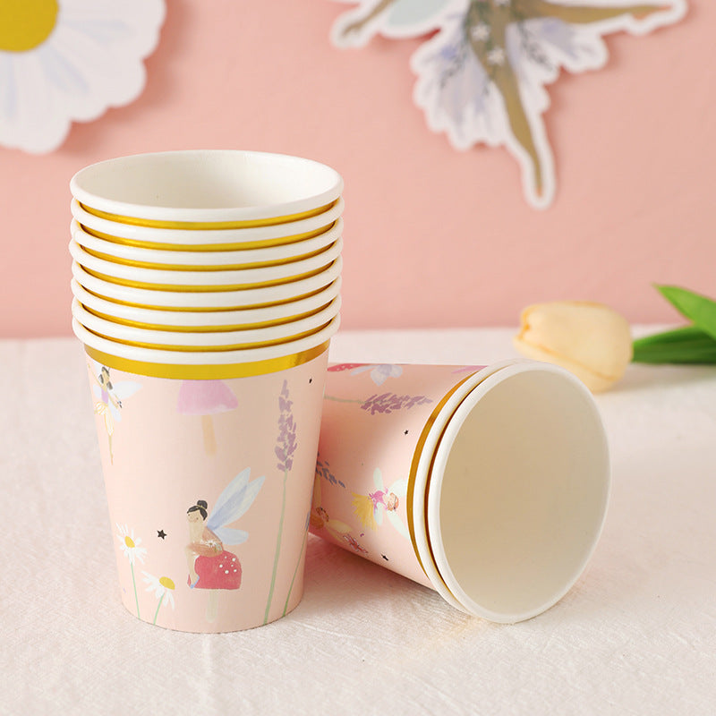 Birthday Party Disposable Tableware suit Cute Fantasy Wind Flower Fairy Paper Plate Decoration Supplies