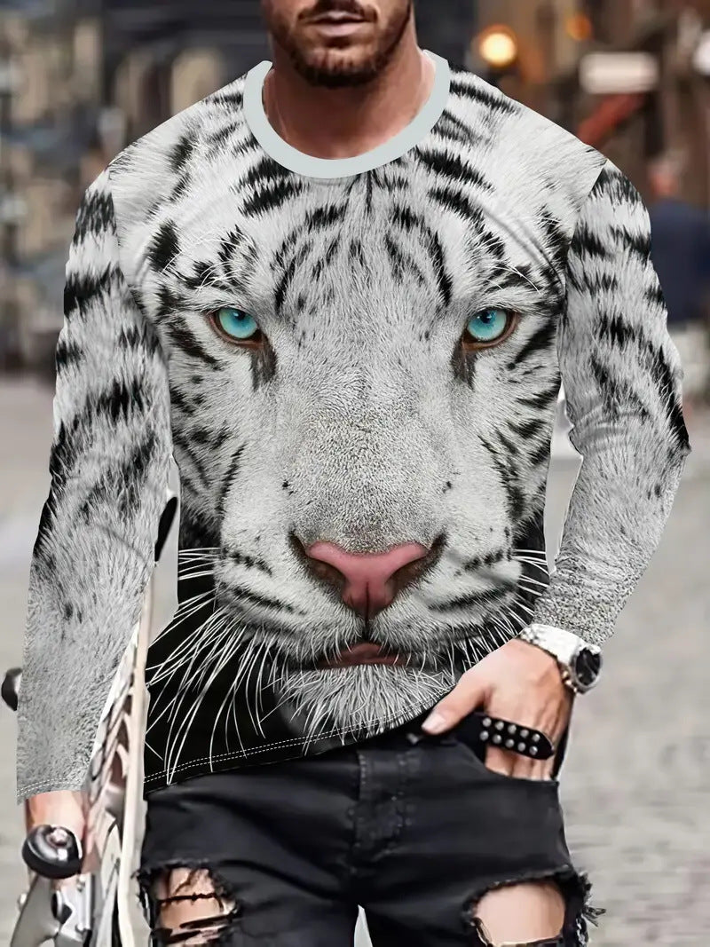 European and American Cross-Border Amazon Foreign Trade Men's Animal Fashion3D Digital Printing Casual Round Neck Long Sleeves T T-Shirt Wholesale