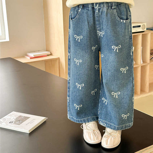 Girls' Jeans2025New Spring and Autumn Children's Korean Style Fashionable Pants Baby Casual Straight Long Pants Trendy