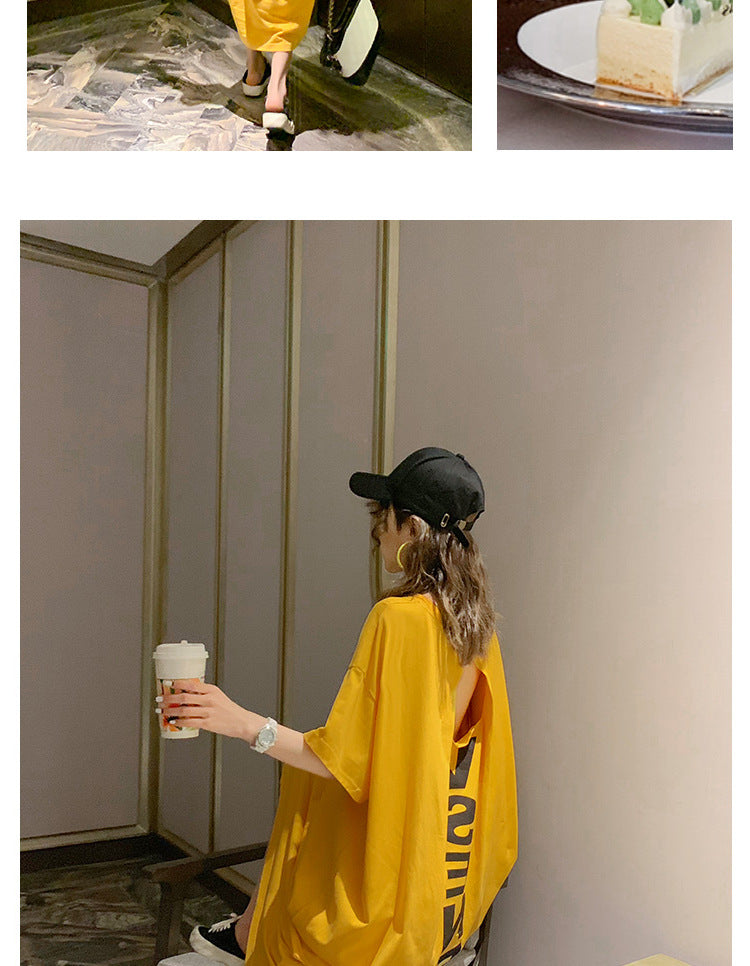Summer Korea200Jin Fat mm Dress Women's Long Backless Loose Maxi Dress Plus Size Short Sleeve Maternity T T-shirt Skirt