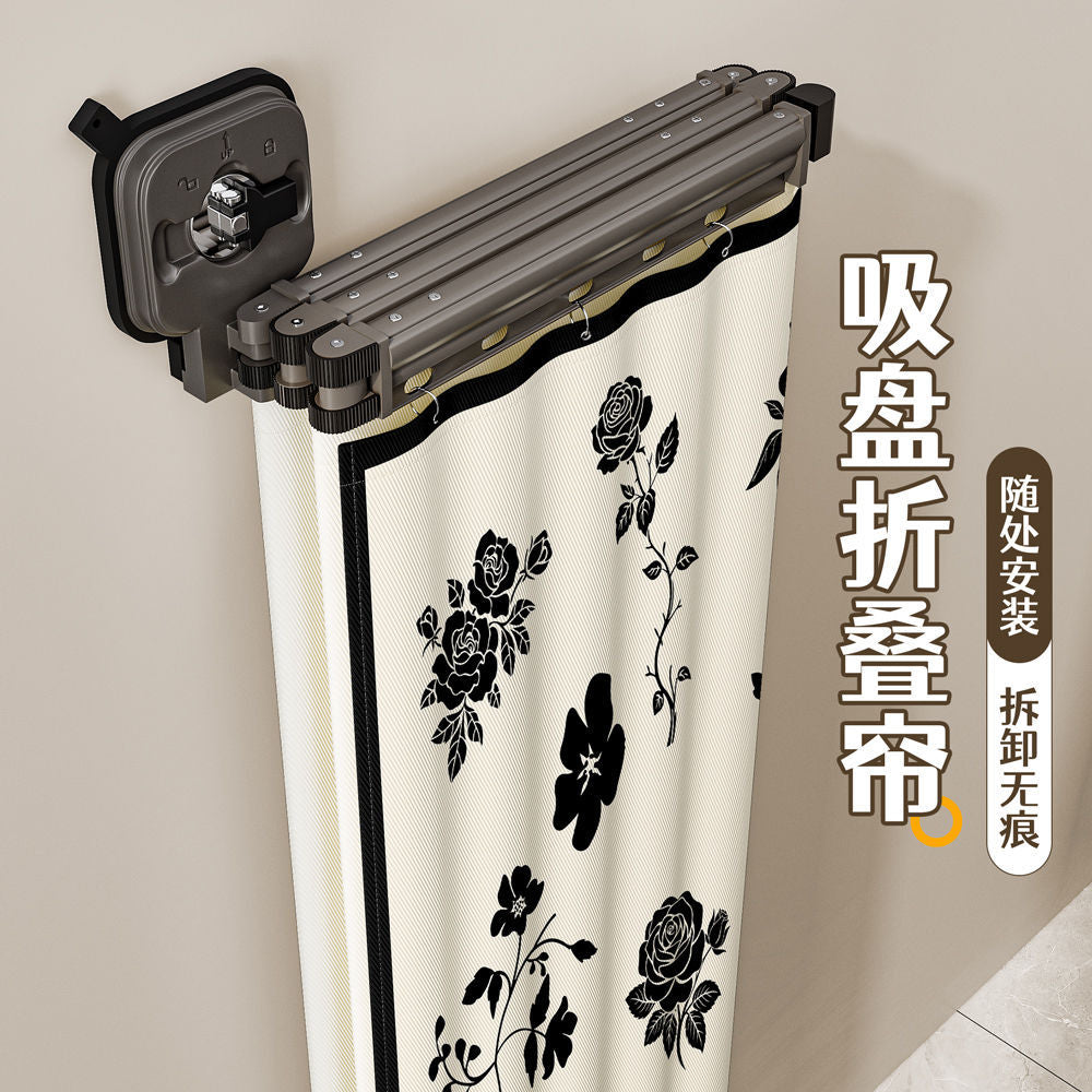 Thickened Invisible Folding Shower Curtain Rod Home Quick-Dry Bath Partition Curtain Bathroom Waterproof Cloth Dry-Wet Separation Shower Curtain