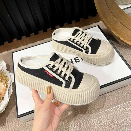 Summer New Trendy Women's Shoes Korean Style Canvas Shoes Thick Sole Loafers Fashion ins White Sneakers Platform Shoes Soft Sole