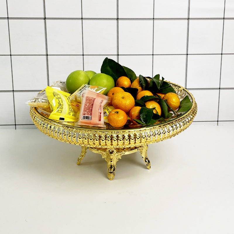 In Stock European Style Glass Gold-Plated Dessert Tray Wedding Decoration Fruit Plate Events Cake Serving Tray