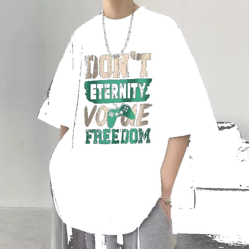 2024 summer short-sleeved loose T-shirt men's trendy brand casual half-sleeved trendy t-shirt bottoming shirt five-quarter sleeve top