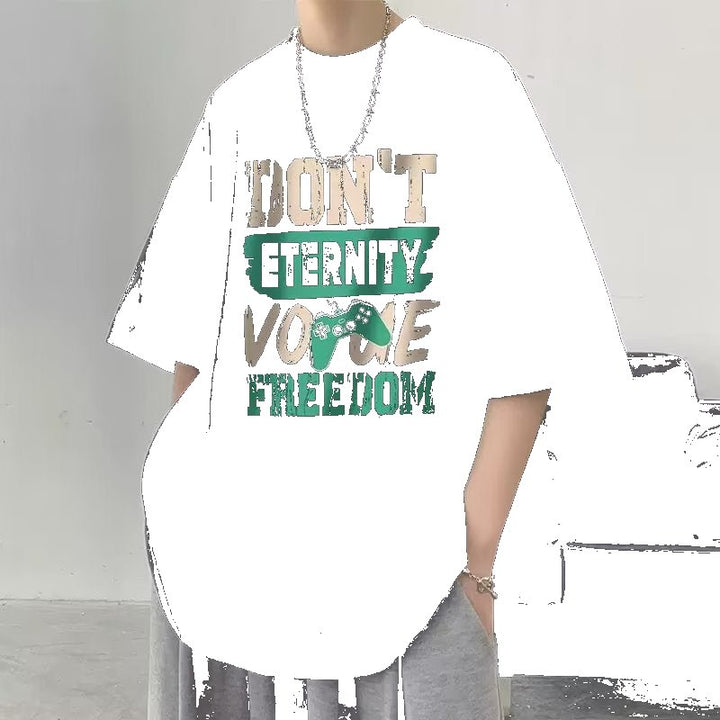 2024 summer short-sleeved loose T-shirt men's trendy brand casual half-sleeved trendy t-shirt bottoming shirt five-quarter sleeve top