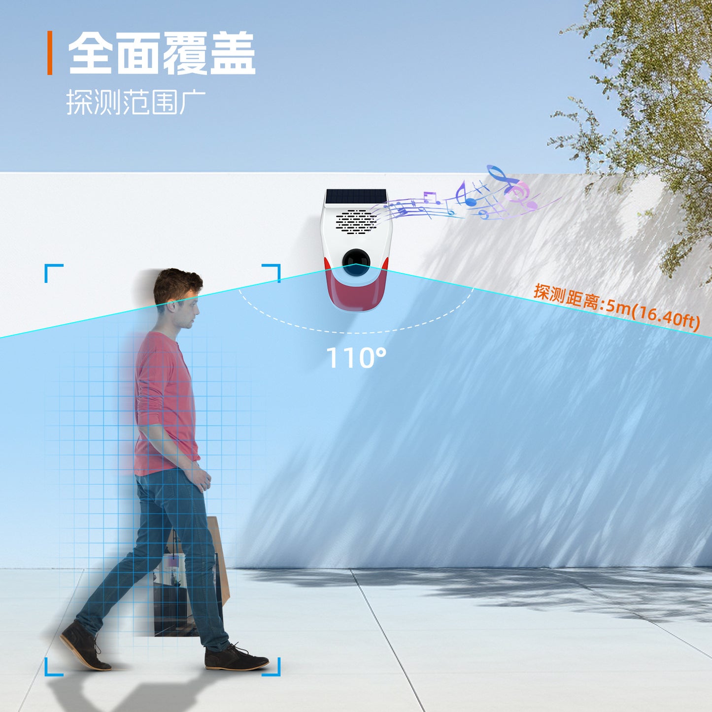 Solar Voice Announcer Truck Blind Spot Alarm Warning Light Forest Fire Prevention Device Wide Angle Detection Remote Control