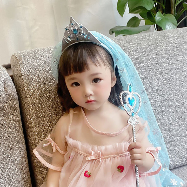 冰雪公主发饰魔法棒套装女孩饰品长头纱皇冠发箍生日礼物儿童头饰