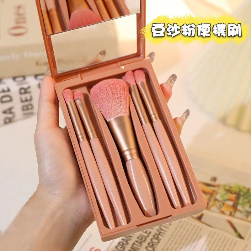 New5Mirror Box Makeup Brush Set with Window Mirror Eye Shadow Soft Bristles Affordable Portable Morandi
