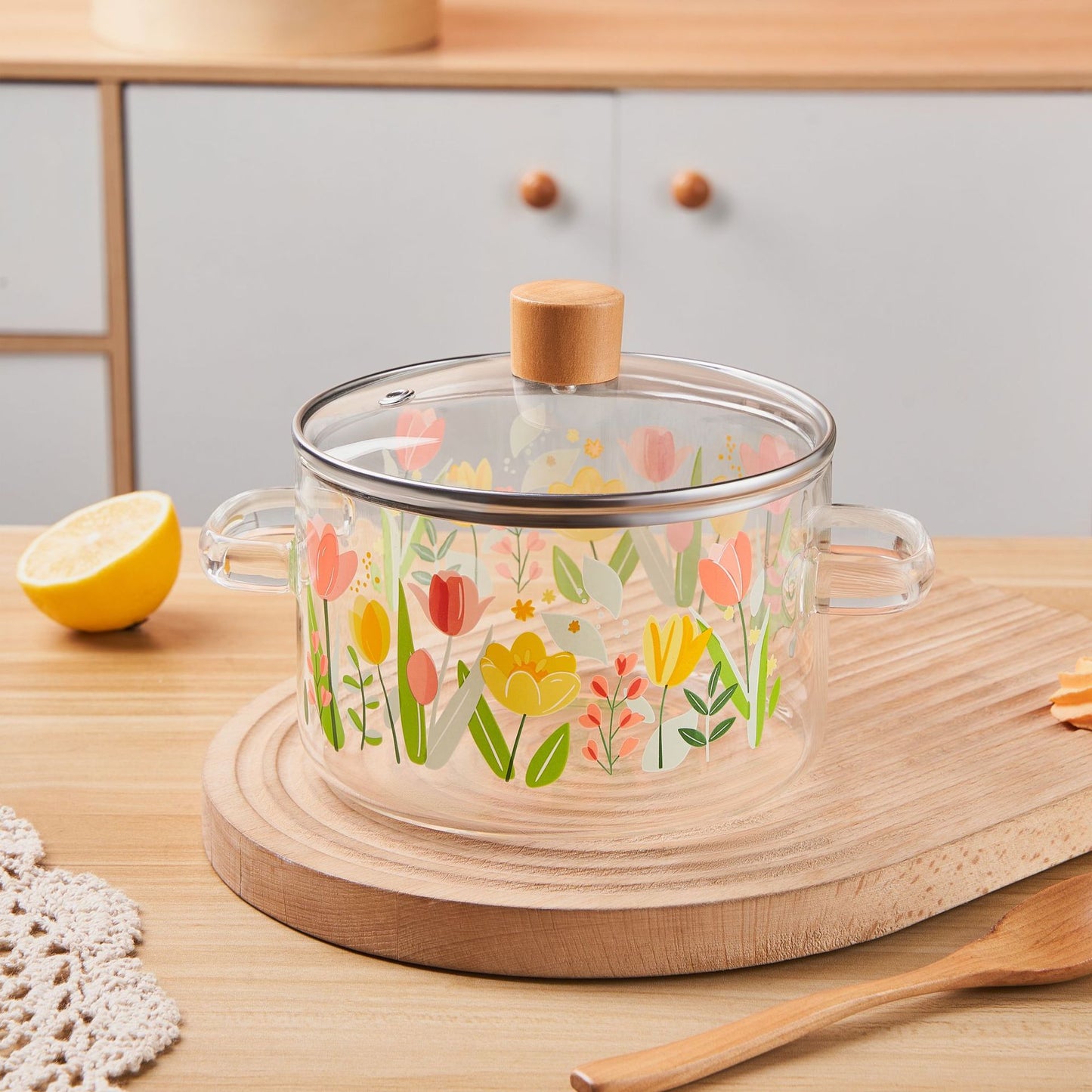 Creative Bear Double Ear Soup Pot Striped Pot Glass Transparent Health Pot Electric Ceramic Stove Heatable Instant Noodle Bowl Milk Pot