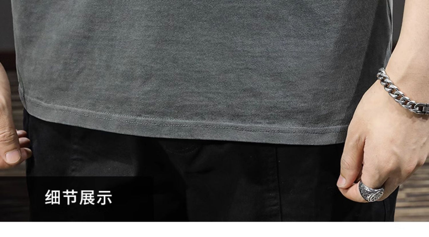 2025New casual men's pure cotton long sleeves t Loose Thin Spring Autumn Trendy Brand Henley Collar Base Shirt Sweatshirt