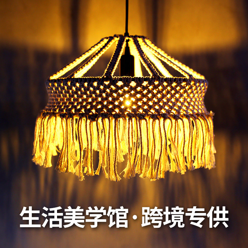 跨境美式复古吊灯工业风麻绳吧台咖啡厅装饰蜡烛轻奢装饰吊灯