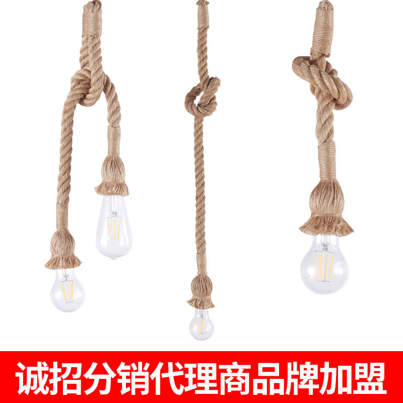 跨境美式复古吊灯工业风麻绳吧台咖啡厅装饰蜡烛轻奢装饰吊灯