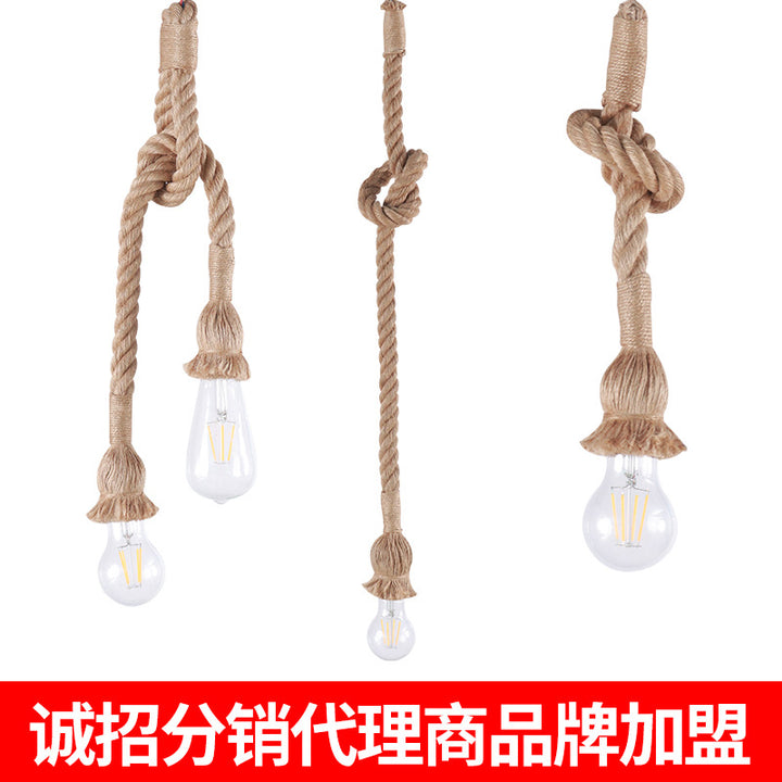 跨境美式复古吊灯工业风麻绳吧台咖啡厅装饰蜡烛轻奢装饰吊灯