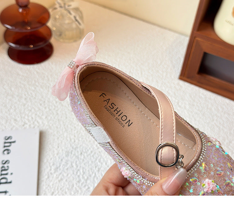 Princess shoes for girls2025Spring New Children's Crystal Shoes for Girls, Soft Sole Leather Shoes to Match Dresses, Spring Edition