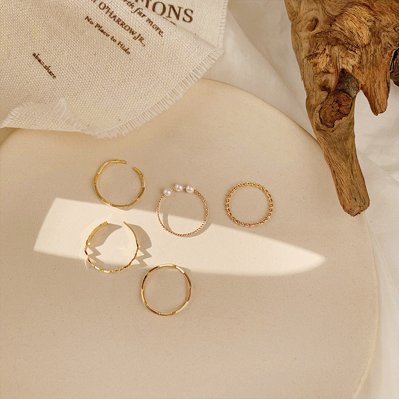 Real Gold Plated Baroque Pearl Tulip Flower Open Ring Korean Fresh Sweet Forest Style Light Luxury Jewelry