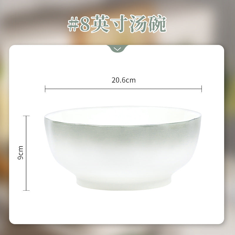 Nordic Style Gradient Color Bowl and Plate Set for Home Use, Thickened Lace Ceramic Tableware, Bowl and Plate Combination, Underglaze Color Bowl Set