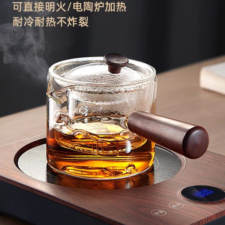 High Temperature Resistant Glass Filter Teapot Health Pot Side Wooden Handle Anti-scalding Teapot Tea Maker Flower Teapot Tea Set