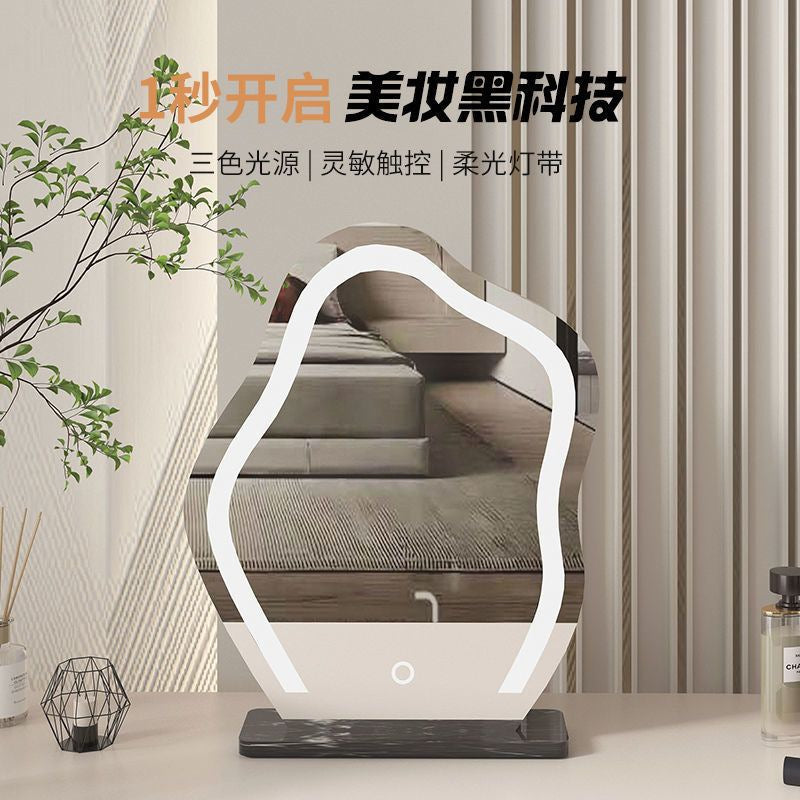 High-Value Cloud Makeup Mirror Desktop LED Desktop Bedroom with Light Internet Celebrity Dressing Mirror Dressing Table Internet Celebrity Mirror