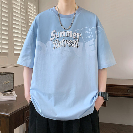 2025Summer new gradient color short sleeves t Men's Cool Loose Half Sleeve Shirt T Trendy Brand Crew Neck Casual T-Shirt
