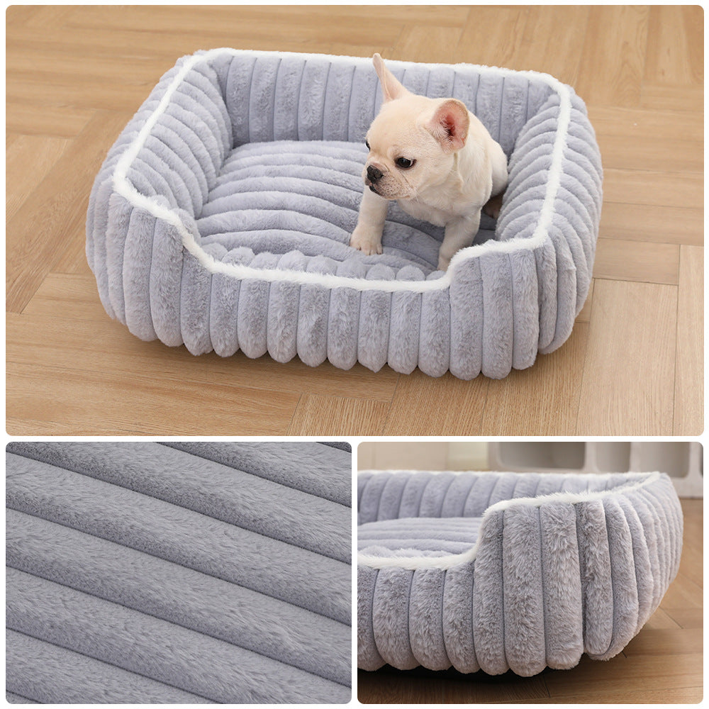 New Thickened Straight Bar Square Nest Rabbit Plush Soft Comfortable Pet Bed Deep Sleep Cat Nest Four Seasons Dog Nest