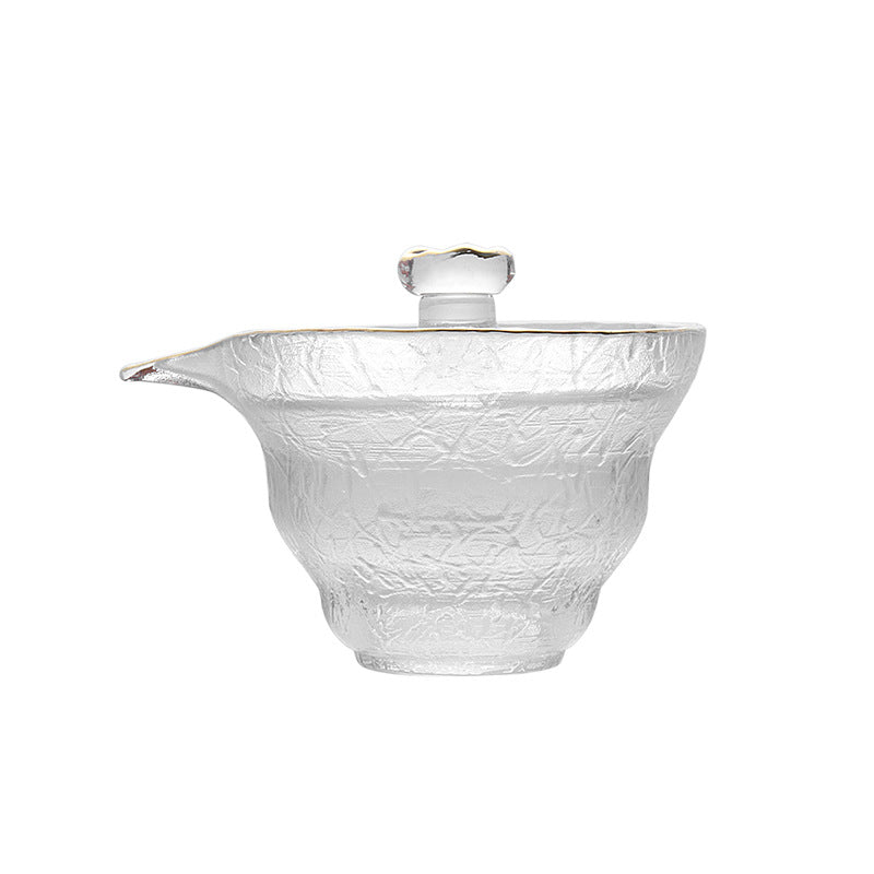 2024National Trend Pink Women's Frosted Glass Tea Set with Gaiwan, Gongdao Cup, Tea Cup, and Tasting Cup Complete Set