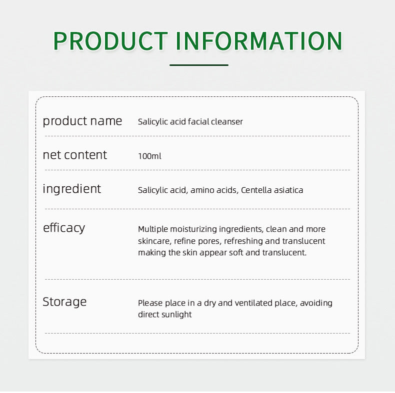 Cross-Border All-English SKAT Salicylic acid facial cleanser Salicylic Acid Facial Cleanser Wholesale