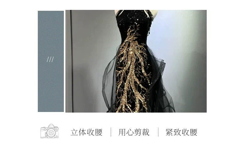 New Evening Dress Black High-End Slim Fit Elegant Socialite Host Halter Neck Mermaid Dress Wedding Toast Dress
