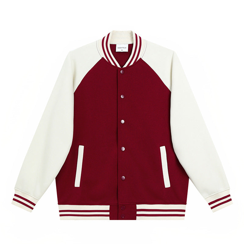 380g Trendy American Style Raglan Baseball Jacket Custom Spring Autumn Unisex Color Block Cardigan Workwear with Printing logo