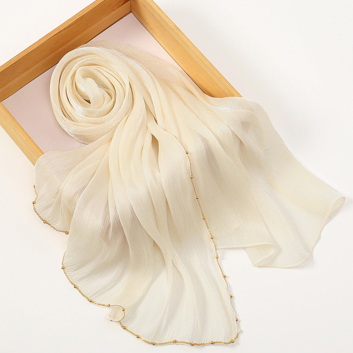 Southeast Asia Hot-Selling Popular Solid Color Chiffon Island Silk Chain Long Scarf Summer Refreshing Breathable Sun-Proof Ethnic Headscarf