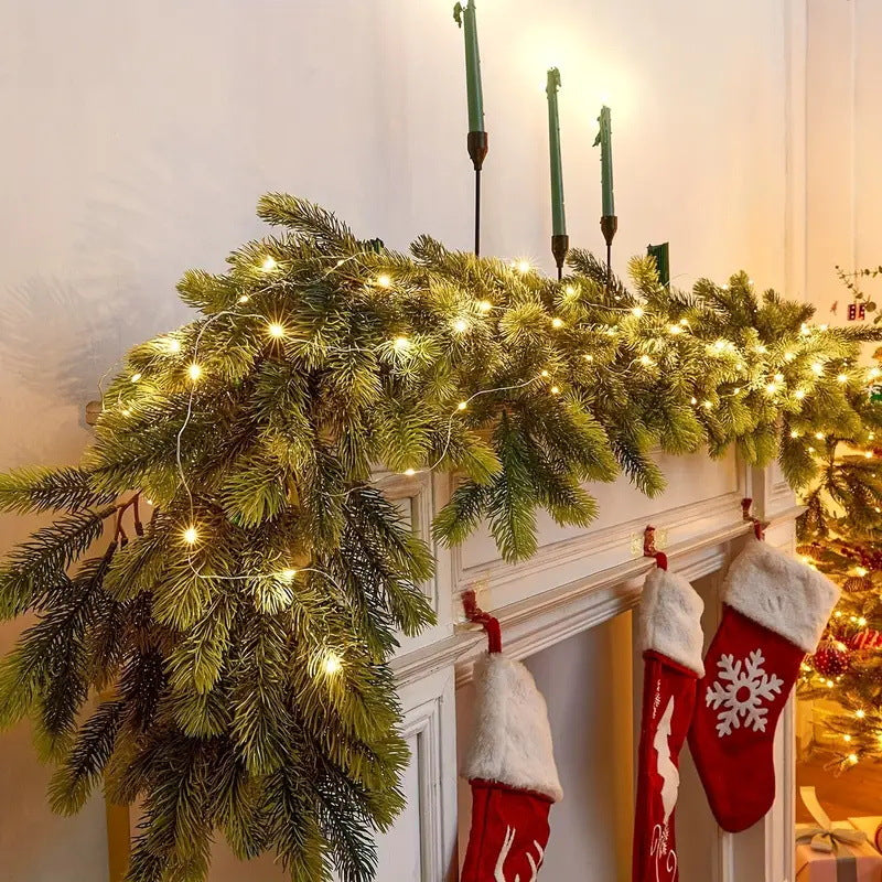 Artificial Pine and Cypress Wreath PE Encrypted Christmas Vine Artificial Christmas Tree Vine Leaves Pine Needles Door Hanging Christmas Decorations
