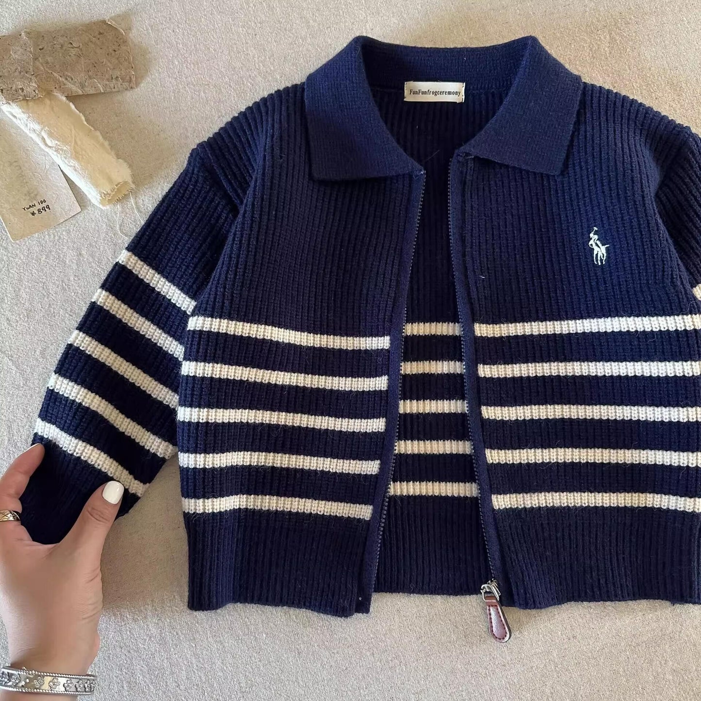 Children's Sweater2025Autumn Style Trendy Brand Boys' Striped Knitted Cardigan Baby Toddler Stylish Zipper Jacket Coat