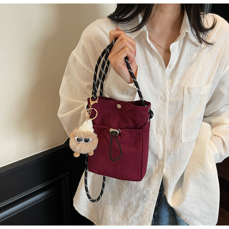 Internet celebrity ins Single Shoulder Crossbody Drawstring Small Bag2025Niche Fashion Lightweight mini Women's Nylon Phone Bag