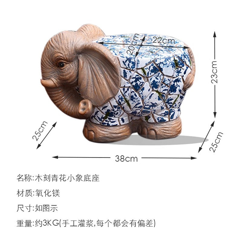Cartoon Courtyard Animal Decoration Ornament Blue and White Elephant Stump Courtyard Garden Flower Pot Base Balcony Outdoor Chair