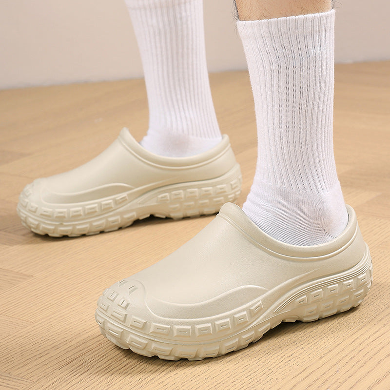 Chef Shoes for Men Spring Non-Slip Waterproof Oil-Proof Kitchen Shoes Black Thick Sole Slip-On Work Shoes for Women