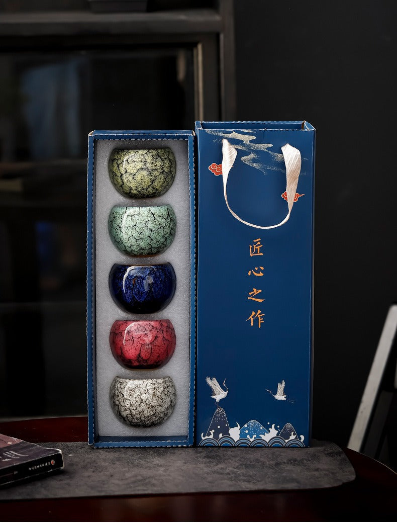 Kiln Change Five Elements Cup Kung Fu Tea Cup Large Capacity Exclusive Master Cup Tasting Cup Tea Bowl High-end Commemorative Tea Cup Gift Box