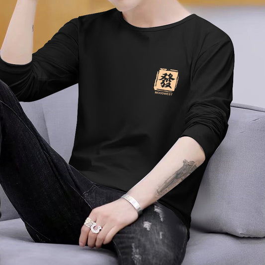 Manufacturer Wholesale Men's Long Sleeve Printed Versatile Trendy New Spring and Autumn Casual Fashion Round Neck Long Sleeve T-Shirt