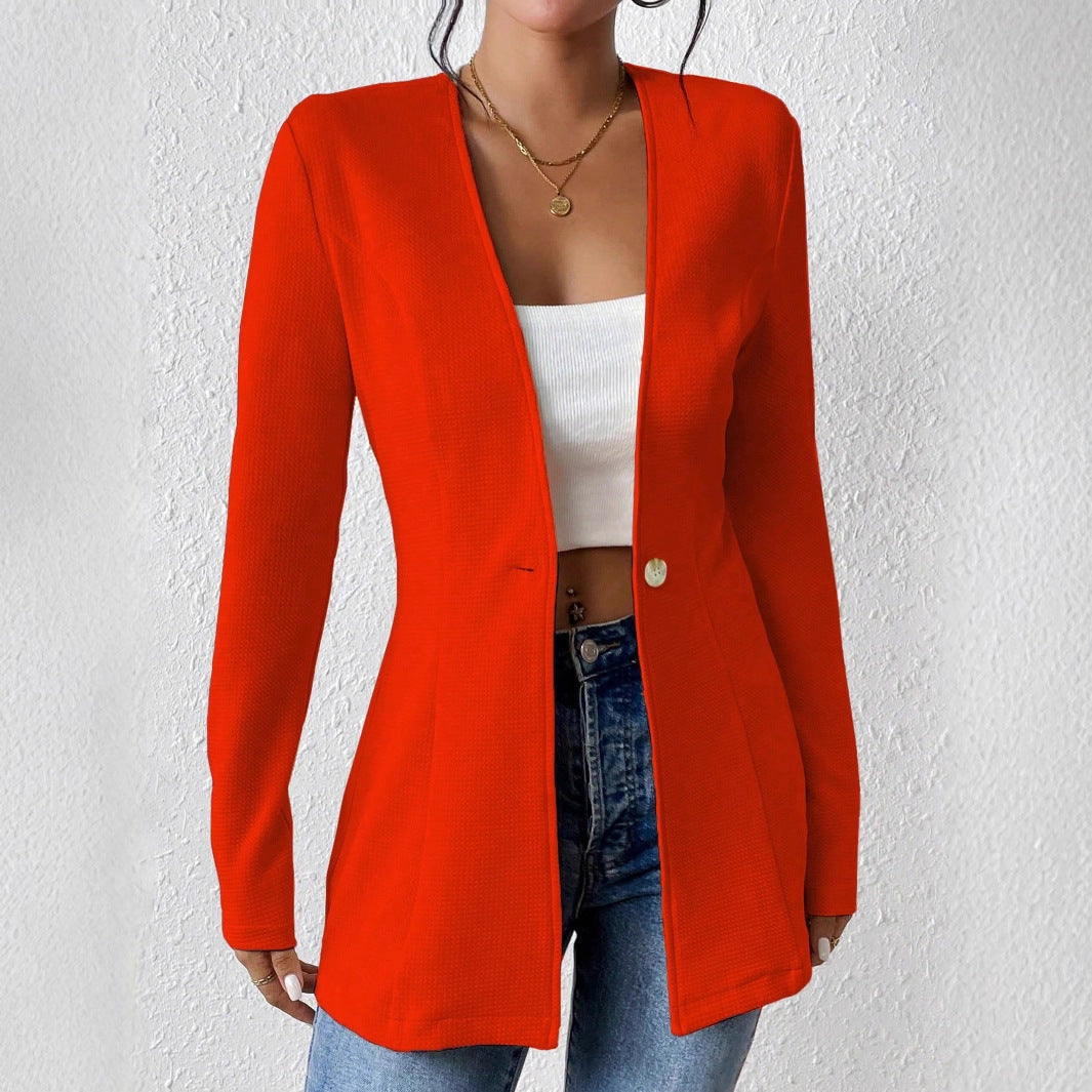 2025New Korean Fashion Style from Amazon Europe and America V Single Button Solid Color Long Sleeve Blazer