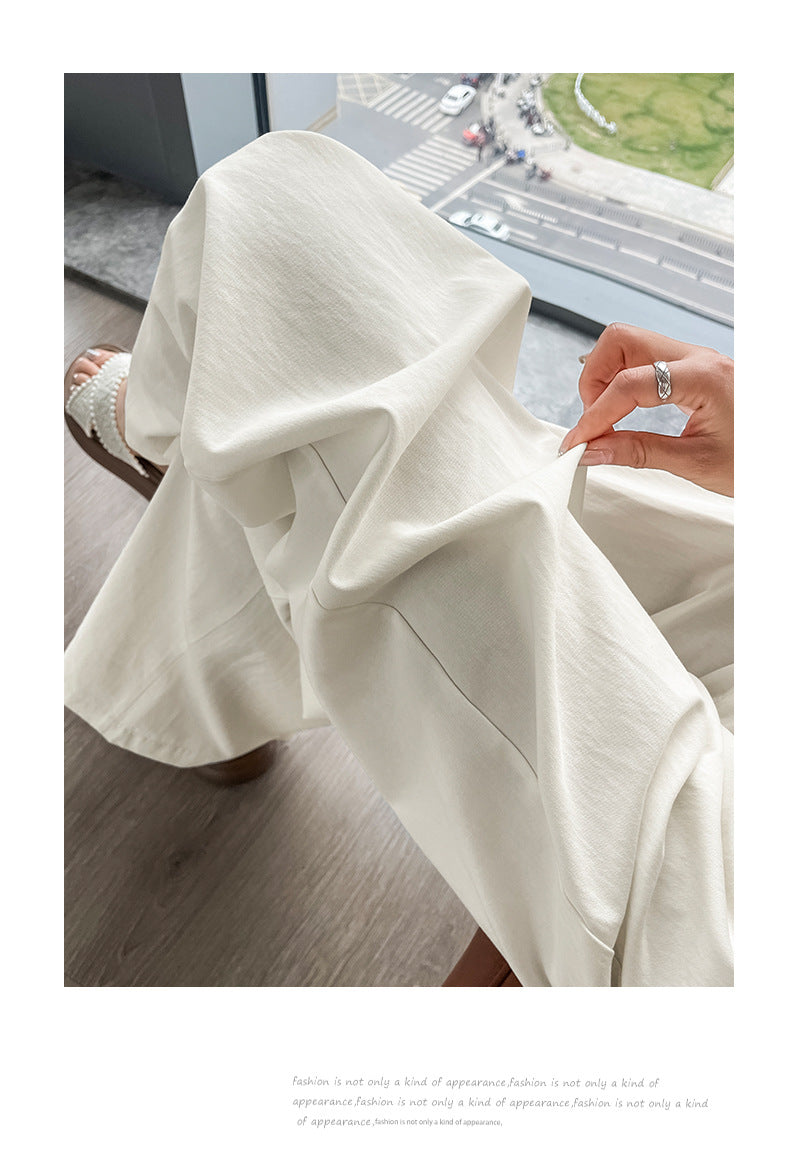 Pure White Simple Style Washed Cotton Jeans for Women High Waist Loose Slimming Straight Leg Draped Casual Versatile Long Pants