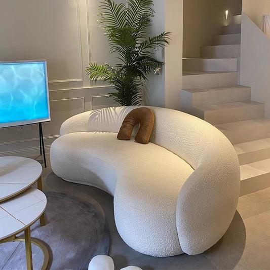 Cream Style Sofa for Small Living Rooms, Light Luxury Beauty Salon Reception, Clothing Store Rest Area, Lamb Wool Fabric Home Furniture