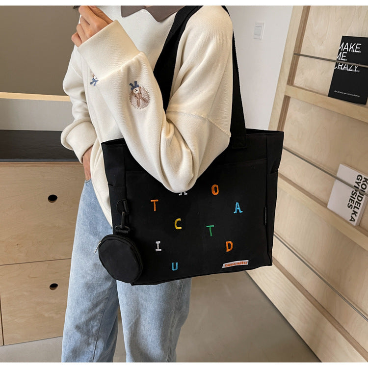 Large Capacity Canvas Bag Women2024New Commuter Tote Bag for Women ins College Student Class Shoulder Tote Bag