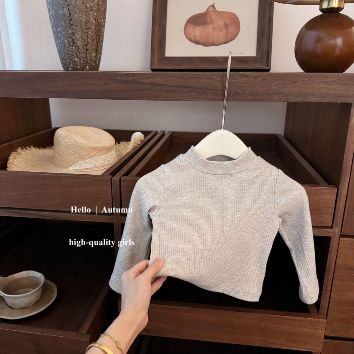 Sweet Little Girl Autumn Outfit Set Autumn Korean Style Flower Bud Vest Dress Ribbed Base Shirt Stylish Two-Piece Set