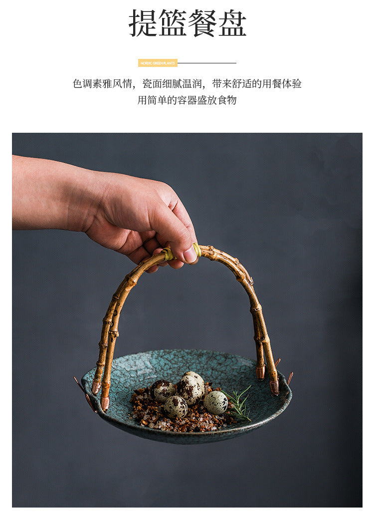 Creative Ceramic Dish Plate Handheld Basket Hotel Specialty Plate Fruit Plate Nut Plate Restaurant Ceramic Plate Display Plate